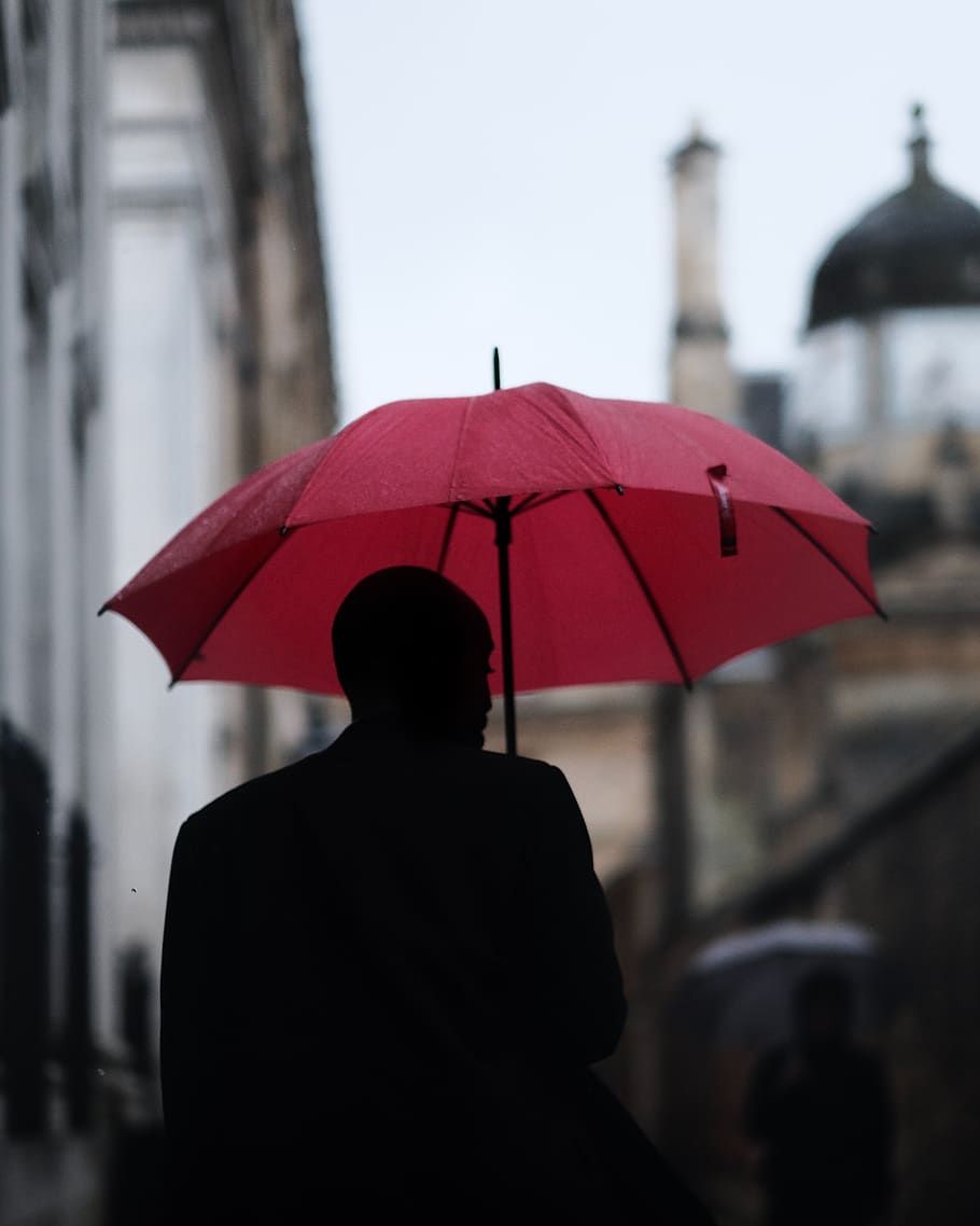 people, man, guy, umbrella, rain, silhouette, blur, city, walking HD wallpaper