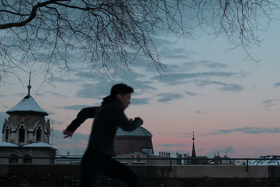Man Near Bare Tree, action, adolescent, architecture, blur, buildings HD wallpaper