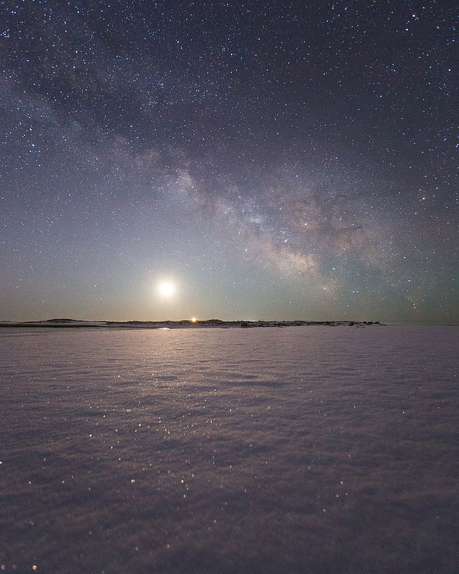 snow field, sky, scenics - nature, night, tranquil scene, tranquility HD wallpaper
