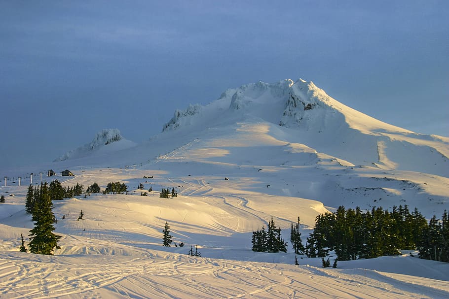 mount hood, snow, mountains, stratovolcano, landscape, nature