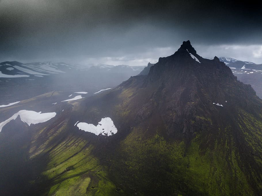 aerial photography of mountain during cloudy day, snow, winter HD wallpaper
