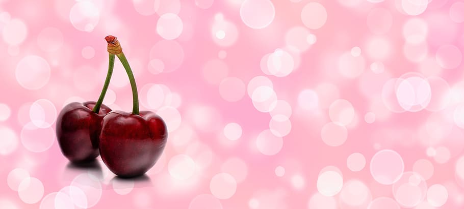 cherries, pair, style, bokeh, spring, summer, fruits, background HD wallpaper