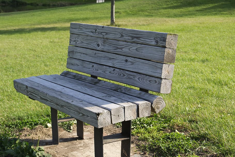 park bench, summer, seat, outdoors, empty, wooden bench, grass HD wallpaper