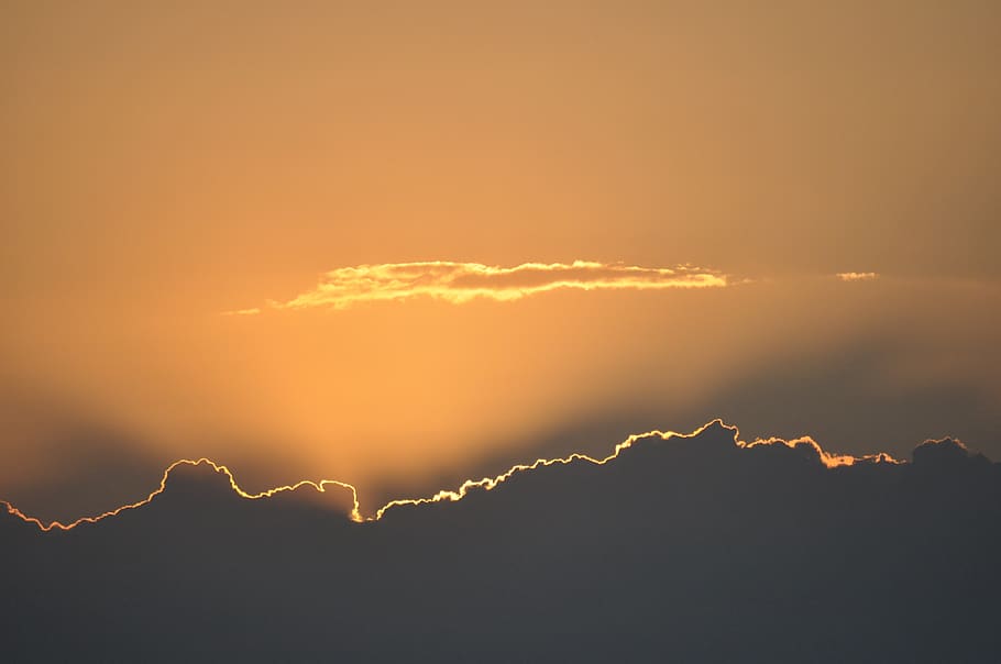 Black Orange Sunset View, clouds, dawn, nature, sky, sunrise HD wallpaper
