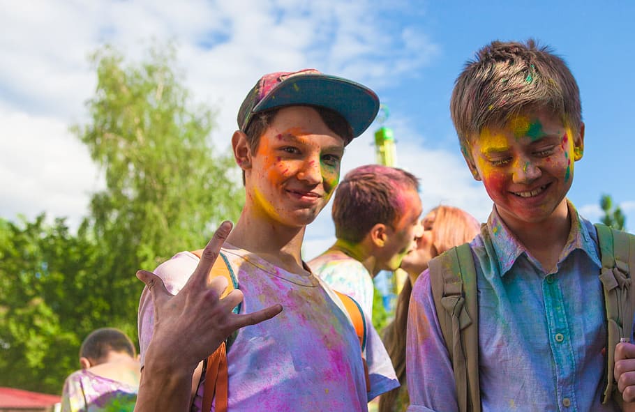 paint, face, red, yellow, shot, head, orange, people, young HD wallpaper