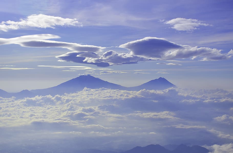 mountain, landscape, hiking, clouds, sky, outdoors, summer HD wallpaper