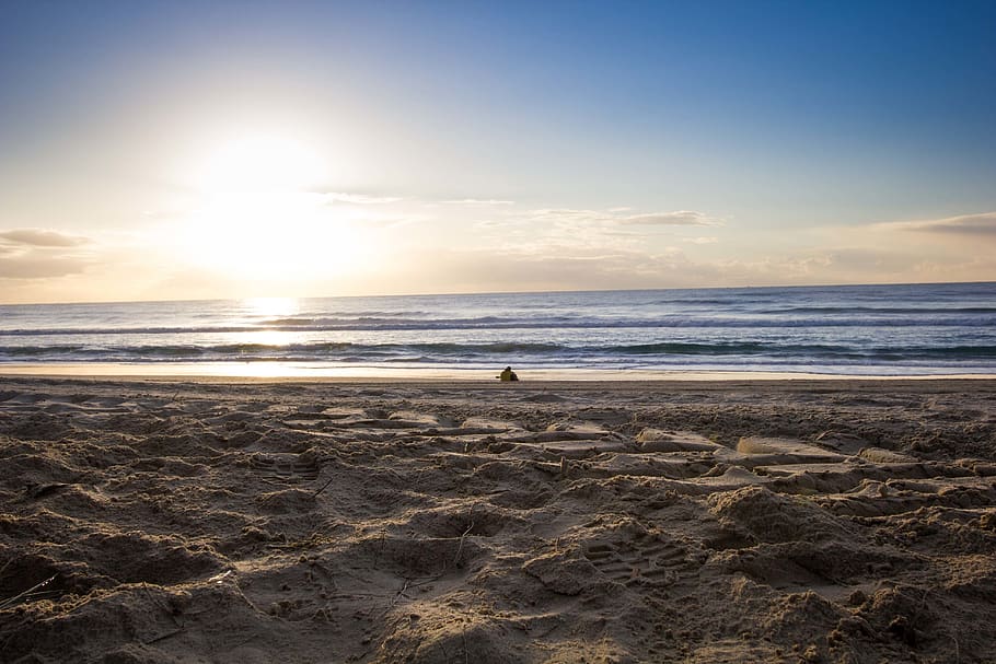 australia, surfers paradise, sunrise, sand, blue, ocean, sea, HD wallpaper