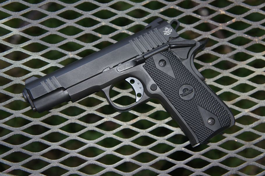 gun, pistol, firearm, metal, weapon, no people, security, pattern HD wallpaper