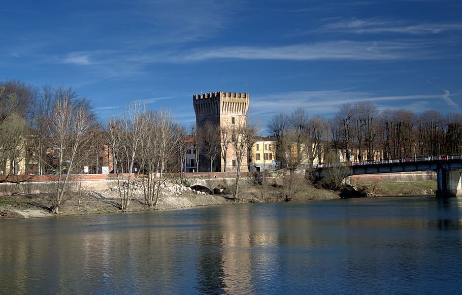 torre, river, castle, prison, pizzighettone, built structure HD wallpaper