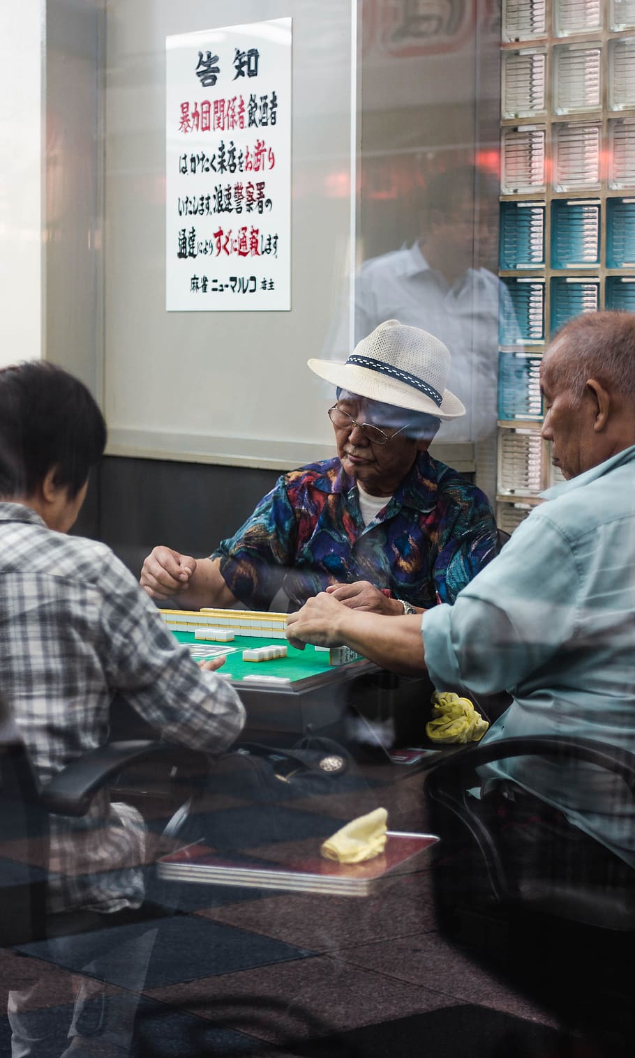 three man sitting playing mahjong inside room, men, real people HD wallpaper