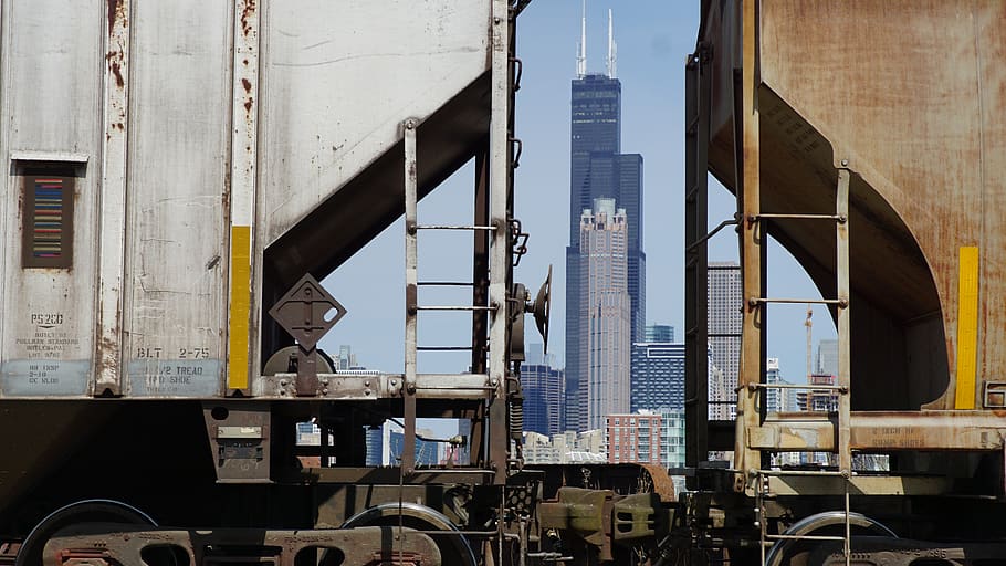 chicago, skyline, cityscape, skyscraper willis tower, train, HD wallpaper