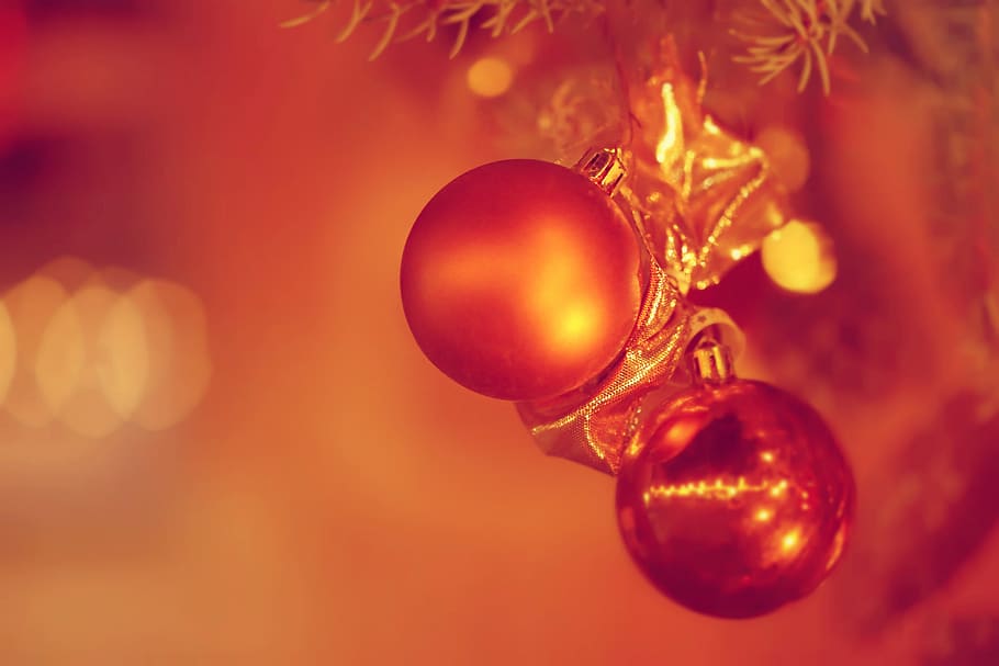 HD wallpaper: ball, christmas, ornament, christmas tree, orange, golden ...