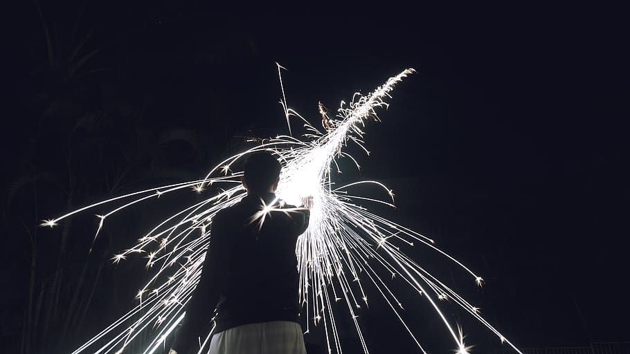 moon, night light, man, guy, sky, slow shutter, exposure, rocket HD wallpaper