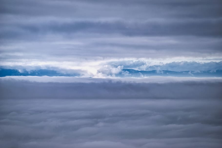 landscape, winter, mountain, cloud, cloudy, mist, sky, evening HD wallpaper