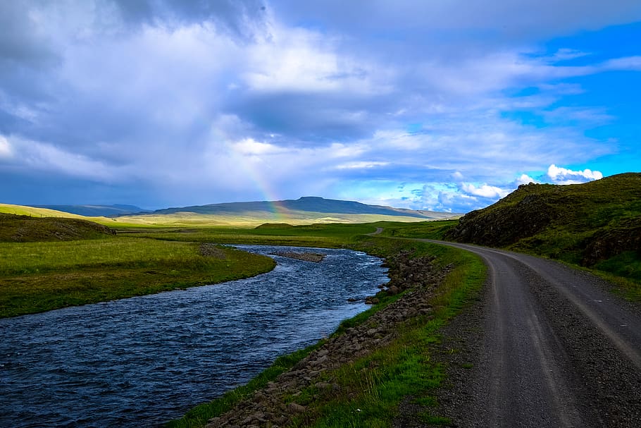 Empty Dirt Road Near Body of Water With Clouds As Background Landscape Photography HD wallpaper
