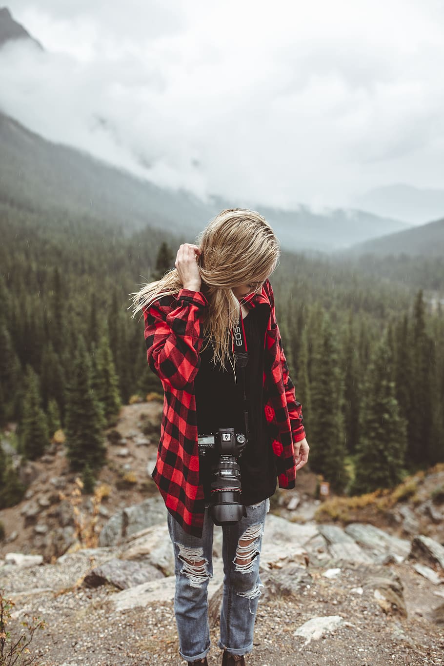 girl, blonde, woman, hair, camera, photographer, hipster, flannel