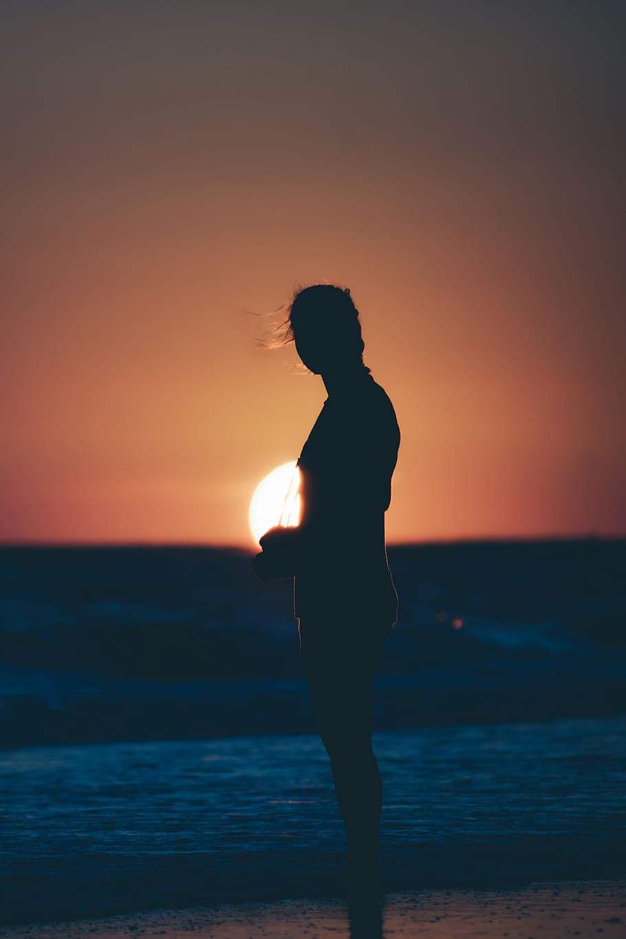 silhouette photo of female, person, sun, sunset, sunrise, silver