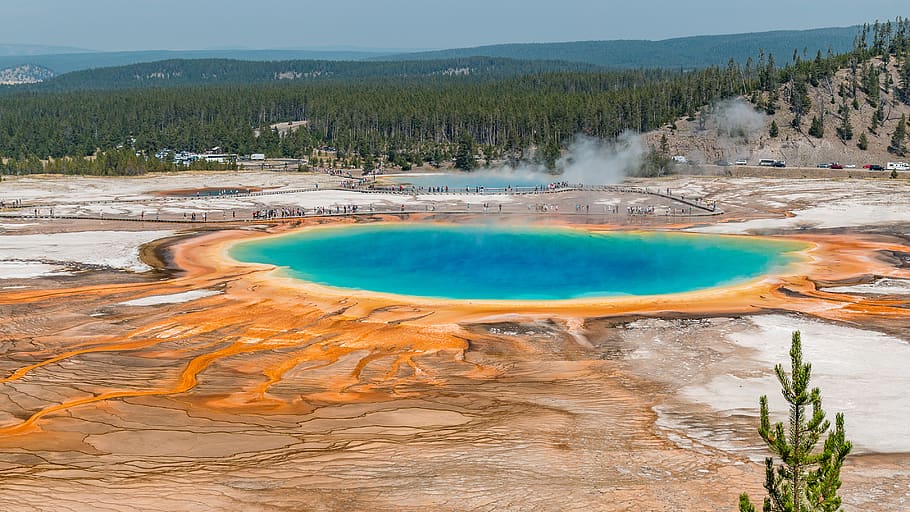 grand prismatic spring, united states, yellowstone, hot, color