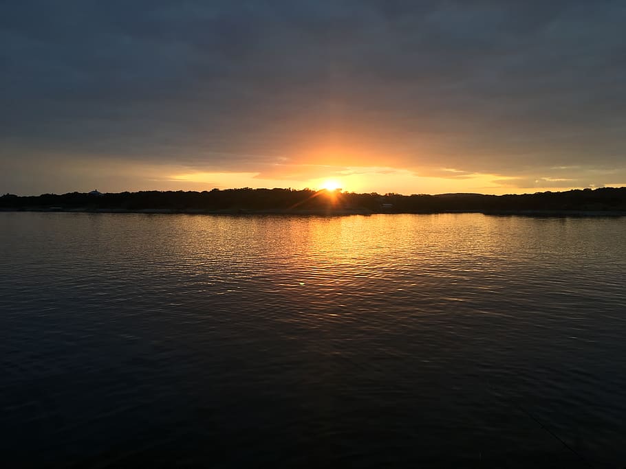 lake, sunset, river, sky, scenics - nature, water, beauty in nature HD wallpaper
