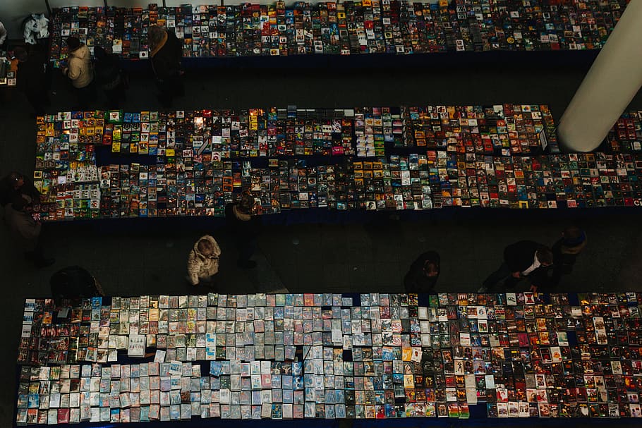 People in Front of Table of Books, buy, cassettes, cds, dvds HD wallpaper