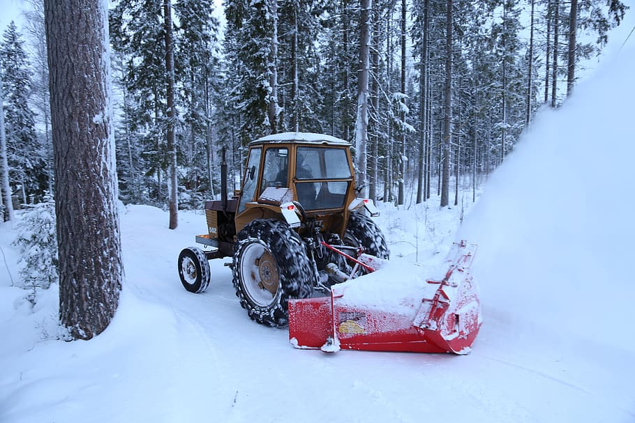 winter, snow, snow thrower, tractor, road, cleaning, cold, landscape HD wallpaper
