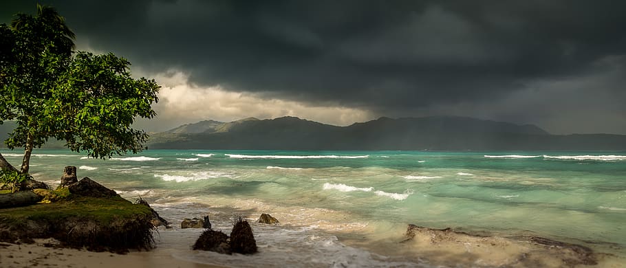 dominican republic, las galeras, sea, ocean, storm, grey, sky, HD wallpaper