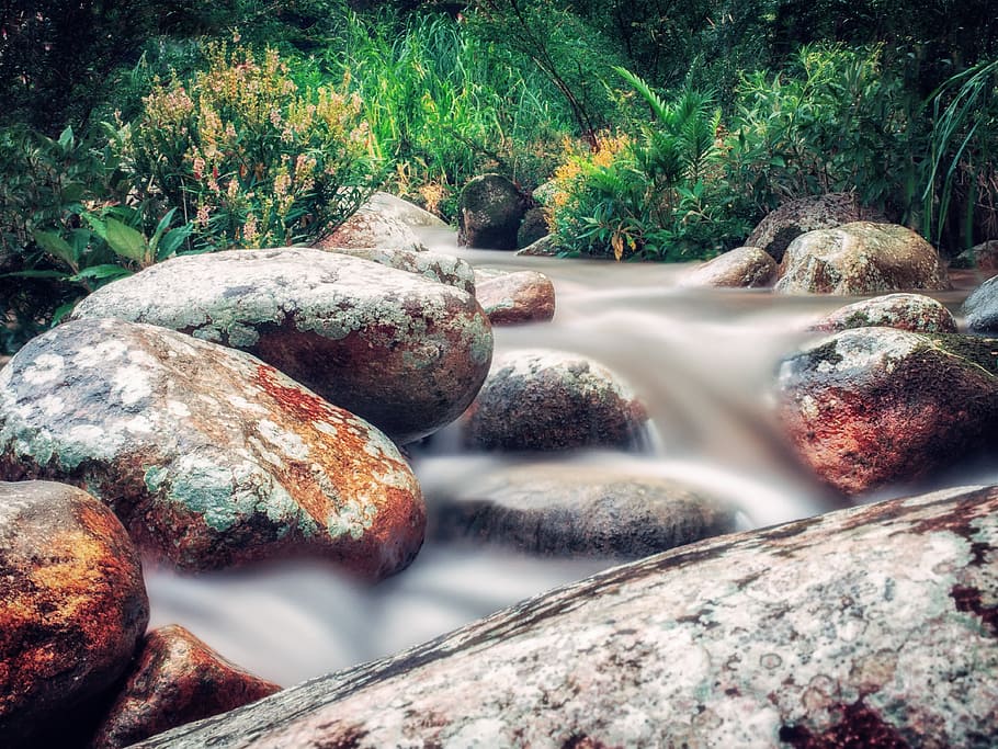 Time Lapse Photo of River Flowing on Rocks, beautiful, boulder, HD wallpaper