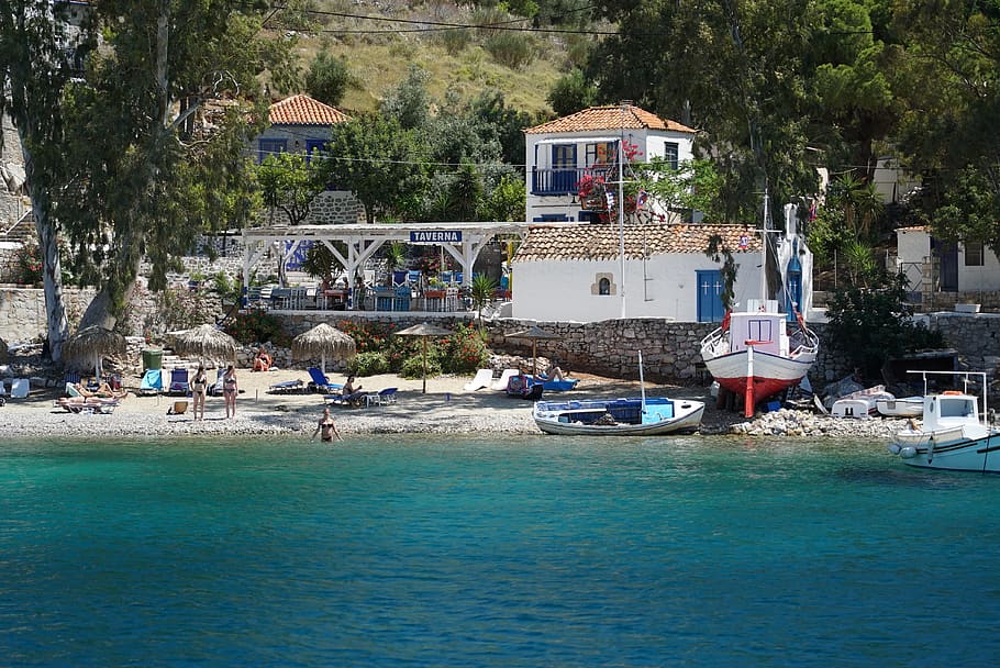 hydra, holidays, island, summer, greece, tavern, yacht, heat, HD wallpaper