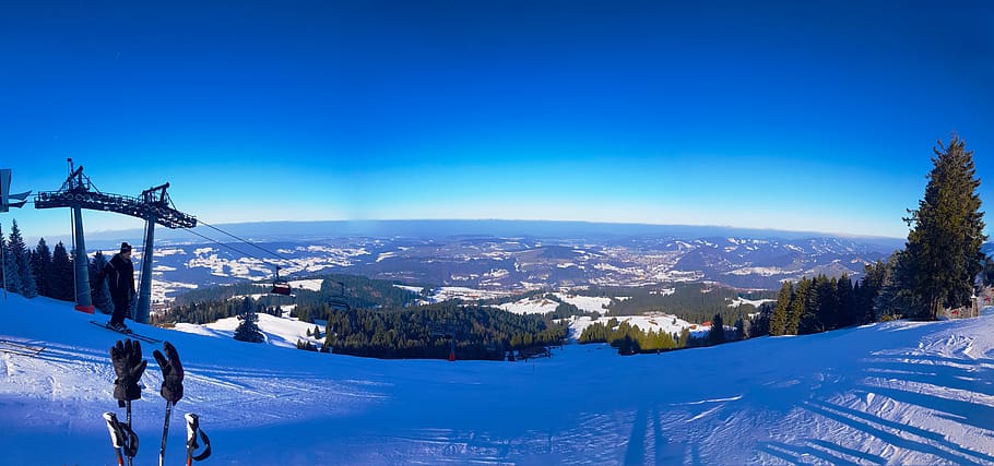 snow, tree, forest, winter, ski, skiing, snowboard, white, fisheye HD wallpaper