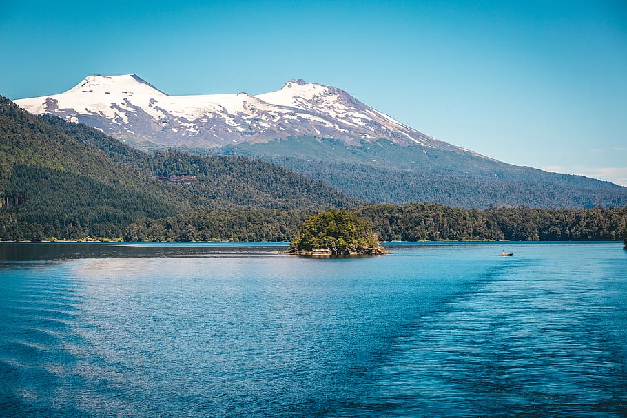 chile, pirihueico lake, mountain, trees, sudamerica, forest, HD wallpaper