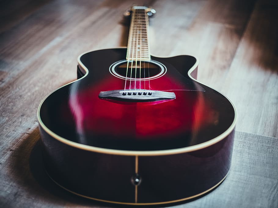 guitar, music, acoustic, yamaha, red, musical instrument, string instrument