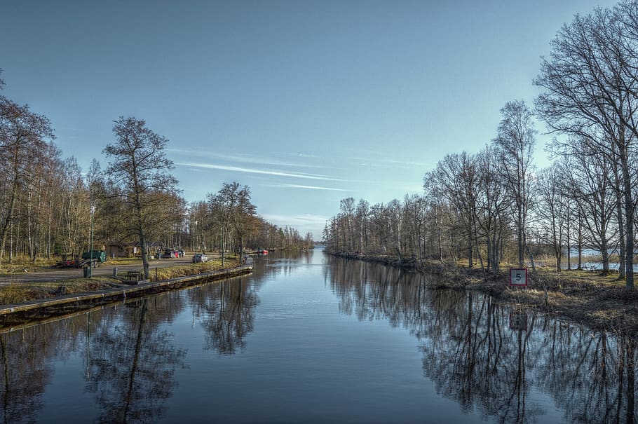 sweden, tree, trees, lake, water, river, reflection, hdr, landscape HD wallpaper