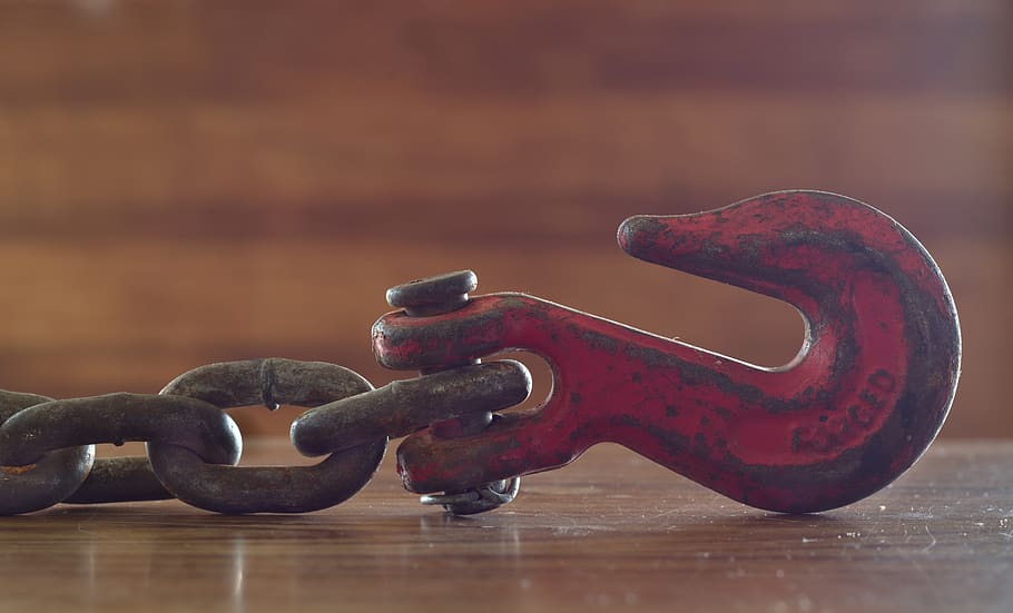 hook, chain, strong, metal, iron, rust, rusted, old, red, used HD wallpaper