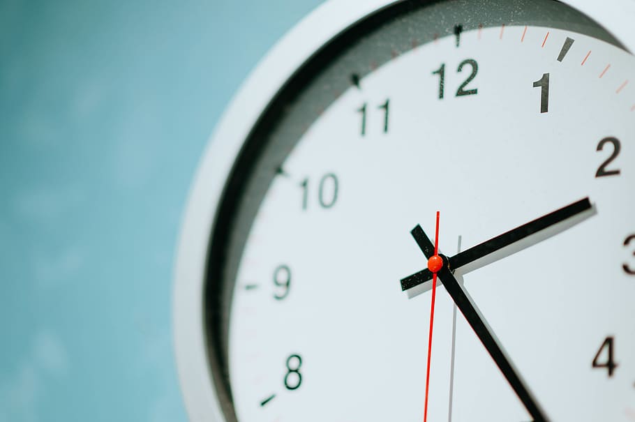 white round wall clock at 2:25, time, number, minute hand, clock hand HD wallpaper