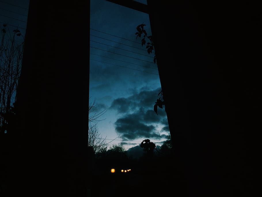 winter, evening, blue, sky, silhouette, low angle view, cloud - sky HD wallpaper