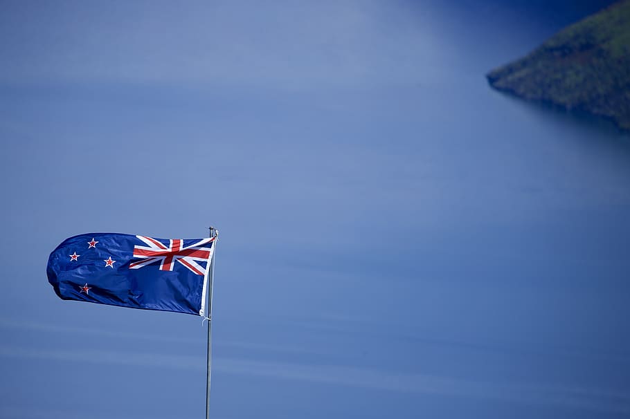 blue and white flag, patriotism, sky, low angle view, no people HD wallpaper