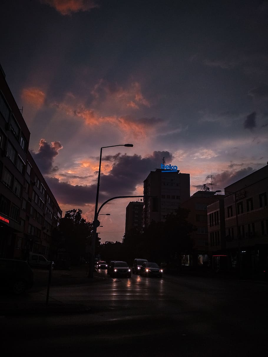 sky, sunlight, sunset, city, night, color, background, wallpaper HD wallpaper