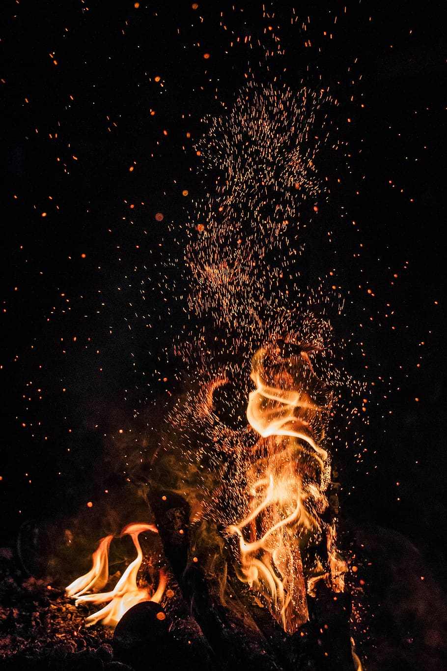 koster, spark, fire, night, bright, burning, flame, fever, orange HD wallpaper