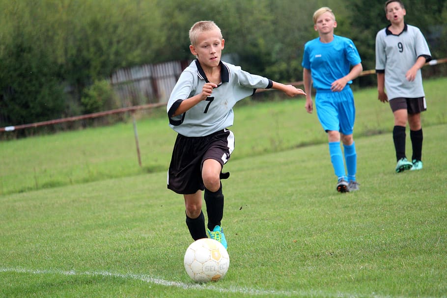 football, children, pupils, older pupils, play, run, action