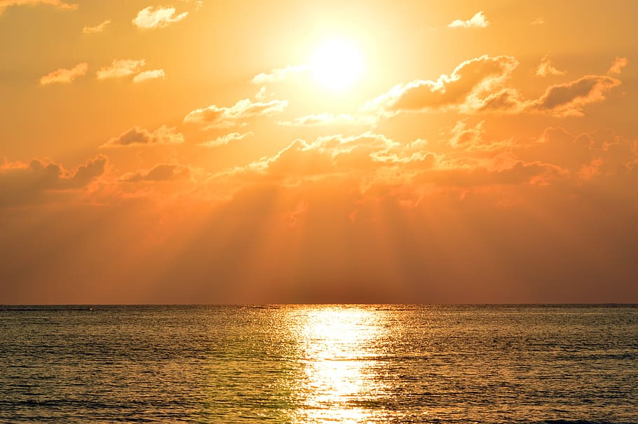 sky, sun, sunset, sunbeam, abendstimmung, mood, lighting, evening sky HD wallpaper