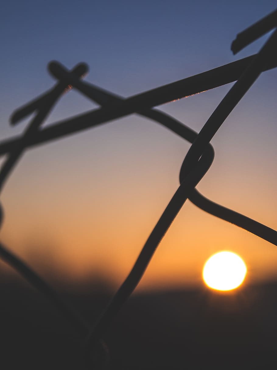fence, macro, sunset, sky, orange, sundown, moody, border, nature HD wallpaper