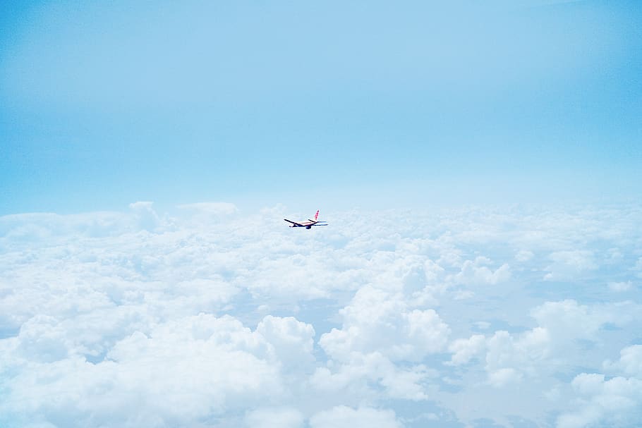 flying airplane above clouds, air vehicle, sky, cloud - sky, transportation HD wallpaper