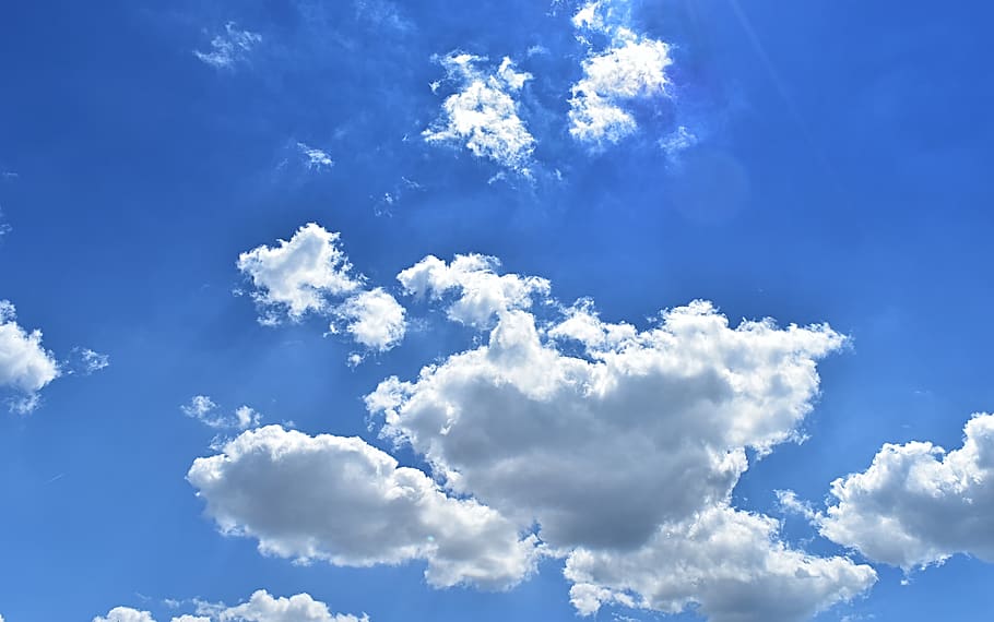 clouded sky, clouds, cumulus, cumulus clouds, summer day, blue HD wallpaper