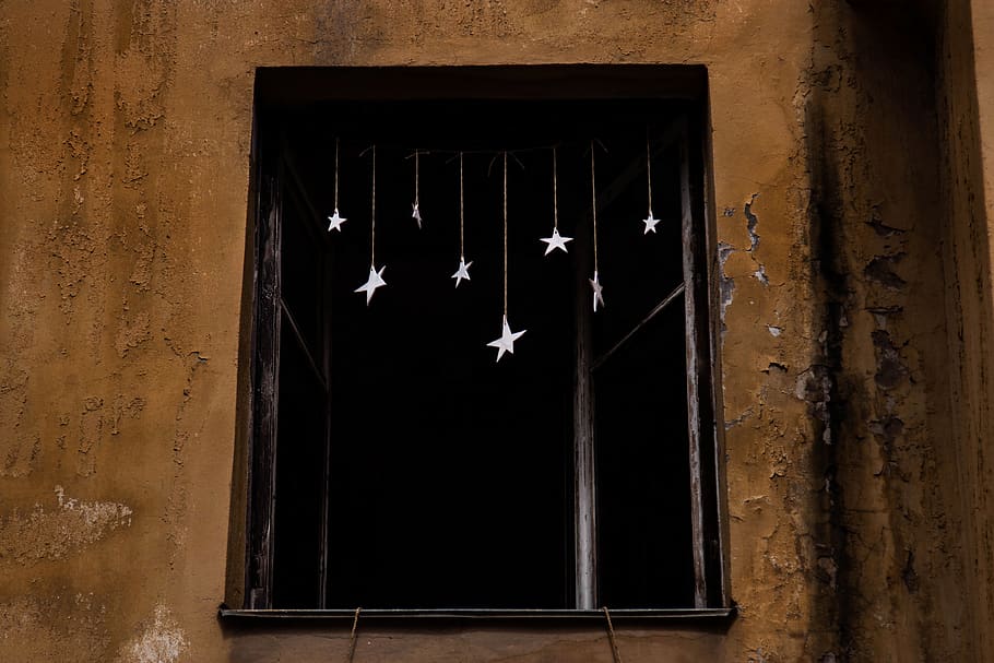 white star hanging decors, black, no people, wall - building feature HD wallpaper