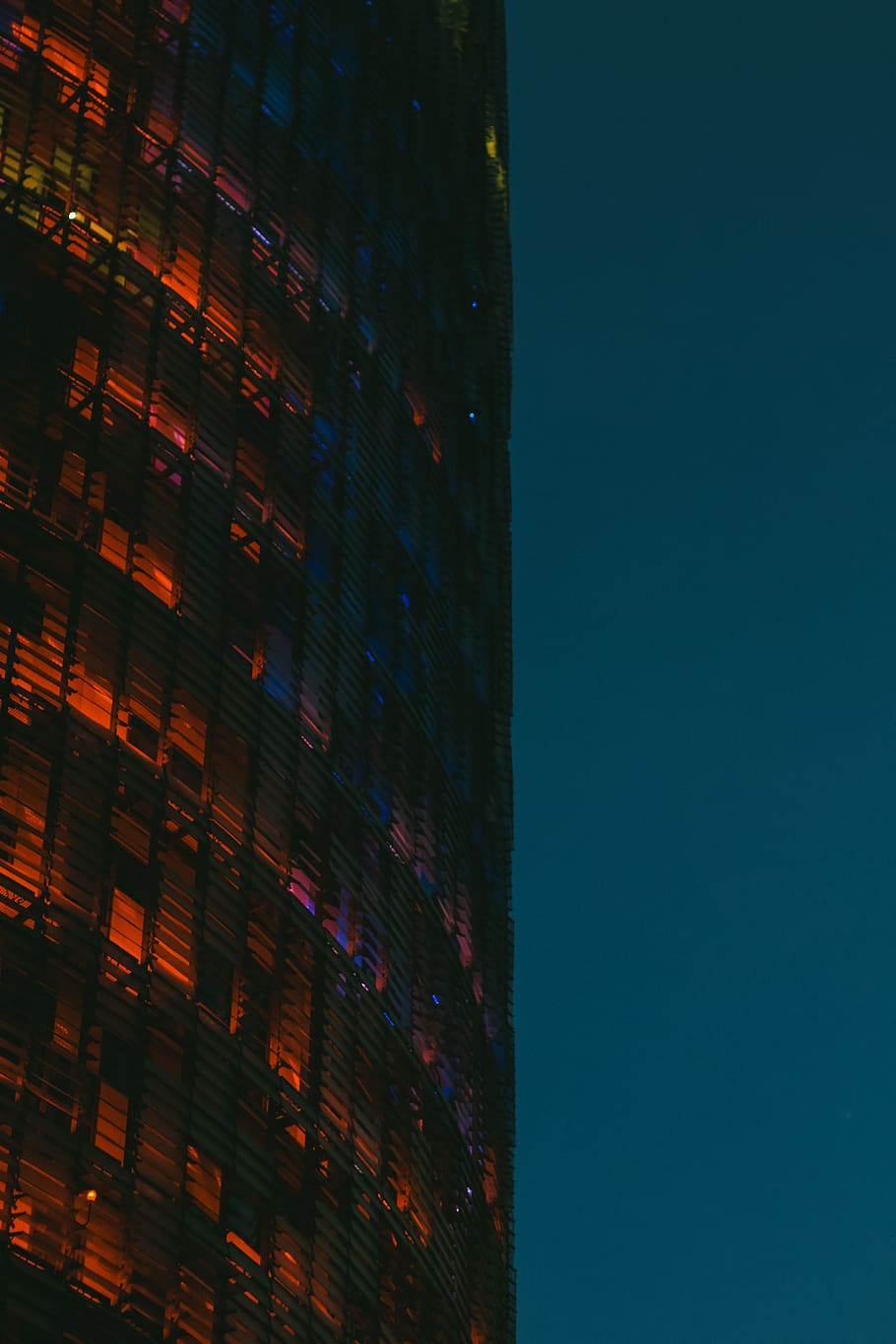 barcelona, spain, design, red, blue, torre agbar ateliers jean nouvel HD wallpaper