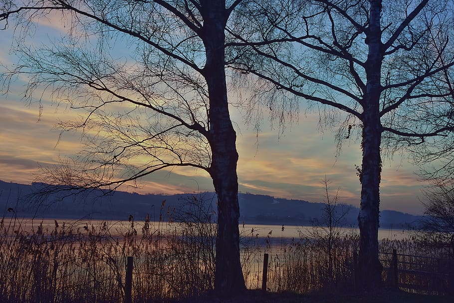 sunset, abendstimmung, mood, landscape, dusk, sky, clouds, lighting HD wallpaper
