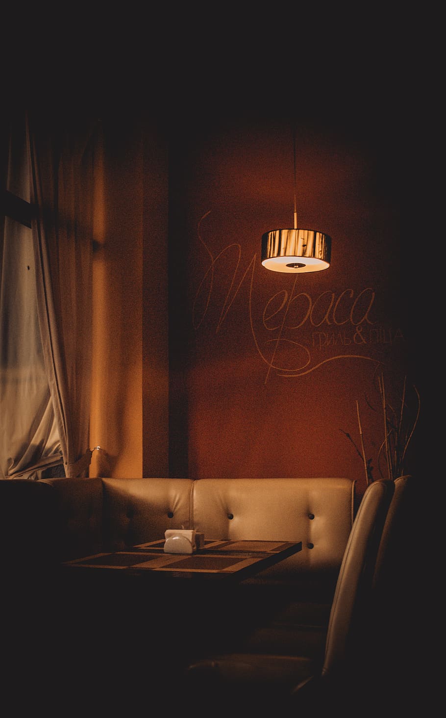 cafe, lamp, window, sofa, table, dark, shadow, shadows, light HD wallpaper