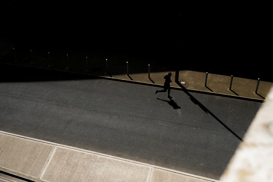 man running on road, real people, shadow, lifestyles, sunlight HD wallpaper