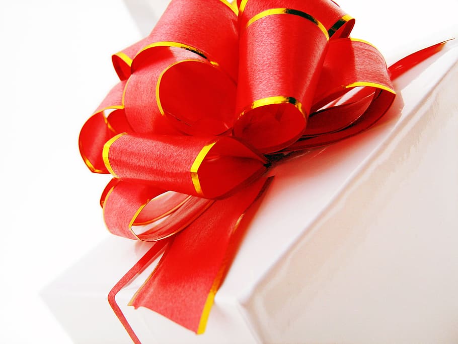 present, wrapping, isolated, decoration, bowing, red, anniversary HD wallpaper