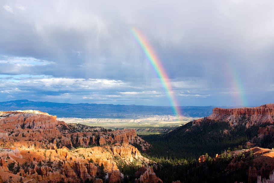 Rainbow Reflects Near Mountains, arid, bryce canyon, clouds, color HD wallpaper